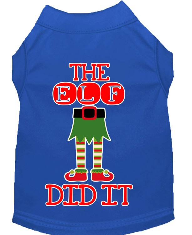 The Elf Did It Screen Print Dog Shirt Blue Med